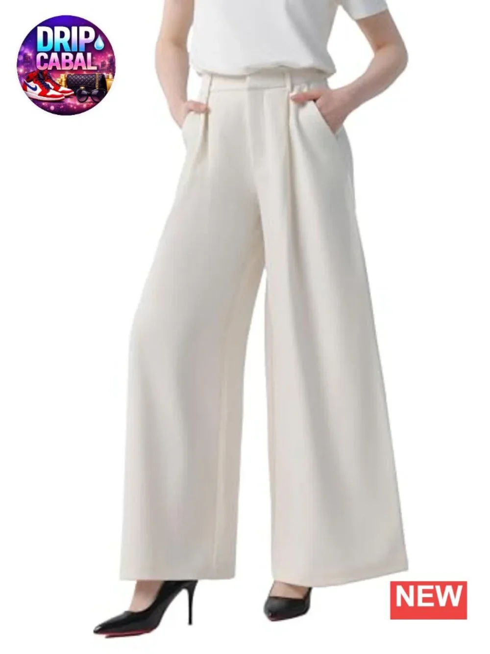 High Waist Wide Leg Palazzo Pants with Pockets, Office Trousers